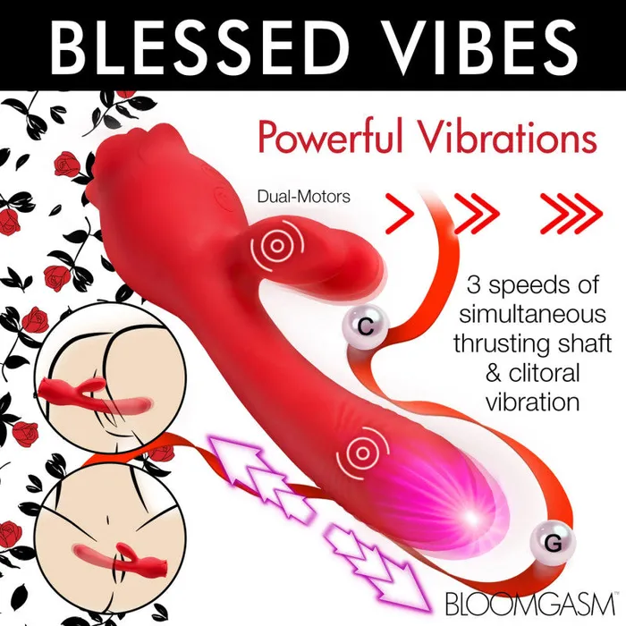 XR Brands inmi Blooming Bunny Sucking and Thrusting Silicone Rabbit Vibrator - Red | Vibrators XR Brands inmi Blooming Bunny Sucking and Thrusting Silicone Rabbit Vibrator - Red | Vibrators