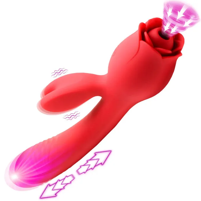 XR Brands inmi Blooming Bunny Sucking and Thrusting Silicone Rabbit Vibrator - Red | Vibrators XR Brands inmi Blooming Bunny Sucking and Thrusting Silicone Rabbit Vibrator - Red | Vibrators