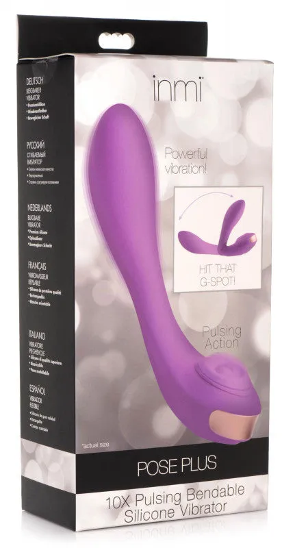 XR Brands inmi Vibrators | Pose Plus - 10x Pulsing Bendable Silicone Vibrator - Purple