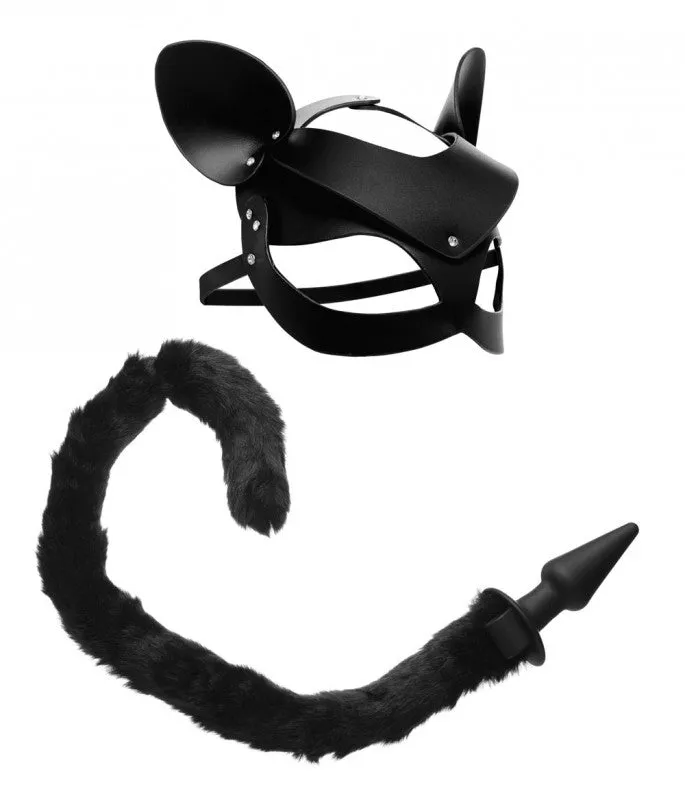 XR Brands Tailz Anal Black Cat Tail Anal Plug and Mask Set