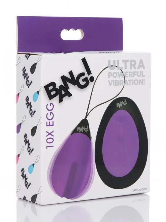 XR Brands Vibrators | Bang! 10x Vibrating Silicone Egg W/ Remote Purple